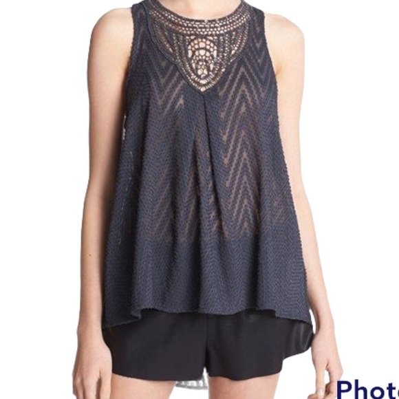 ASTR Beaded Crochet Lace Chevron Swing Tank Top Size Medium Gray - Picture 1 of 7